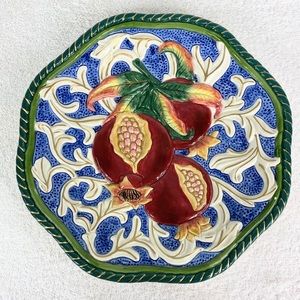 Fitz & Floyd Canape Plate Florentine Fruit Blue with Pomegranites